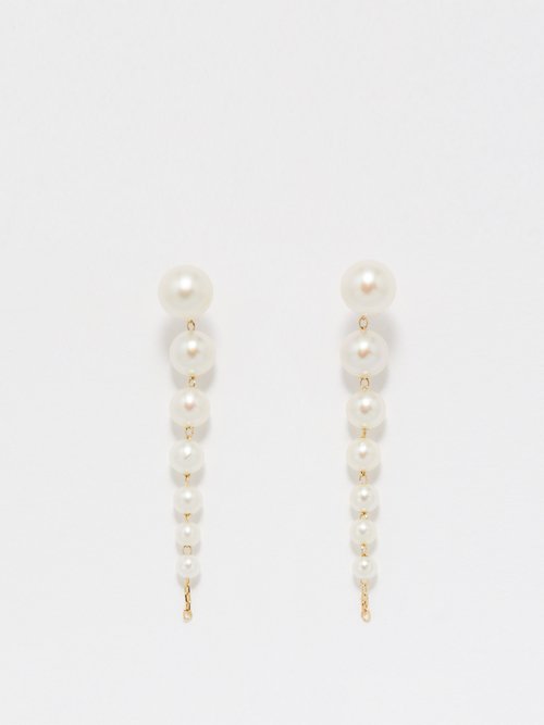 Mizuki - Graduated Drop Pearl & 14kt Gold Earrings - Womens - Pearl