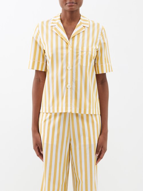 Eres - Orangeade Striped Cotton Shirt - Womens - Yellow Stripe
