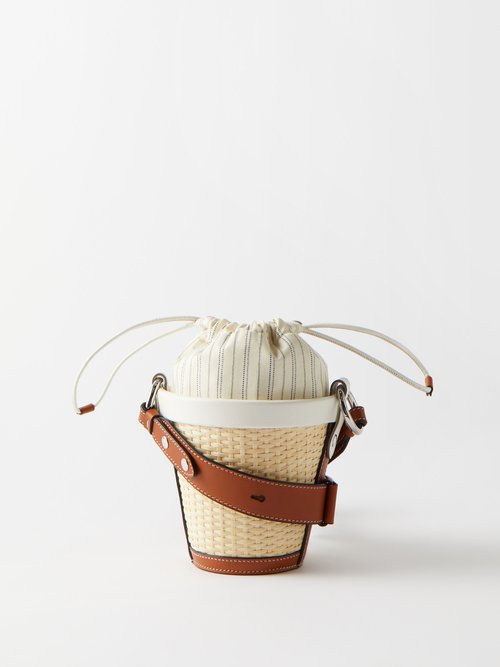 Maison Margiela - Rattan Mini Leather-trim Bucket Bag - Womens - Cream