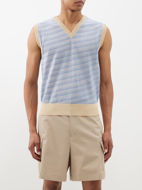 our legacy - striped recycled-knit sweater vest mens blue stripe