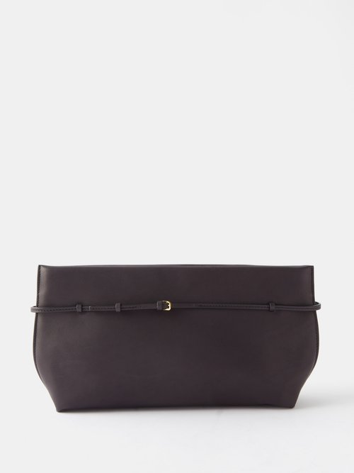 The Row Sienna Grained-leather Clutch Bag In Black