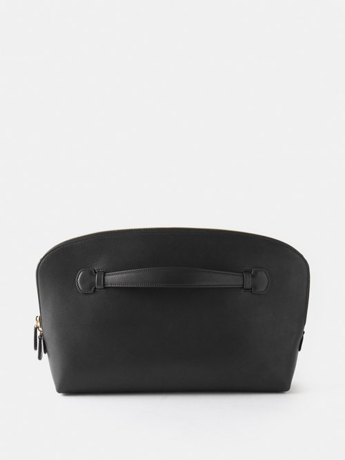 The Row Ellie Saddle Leather Clutch Bag In Black