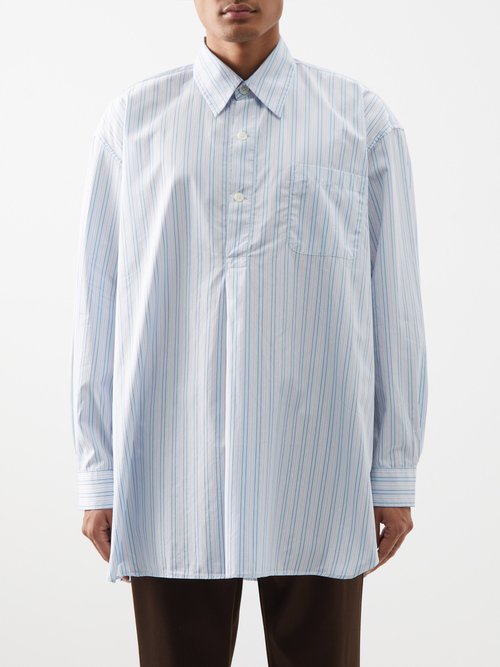 Our Legacy - Striped Cotton-poplin Popover Shirt - Mens - Blue Stripe
