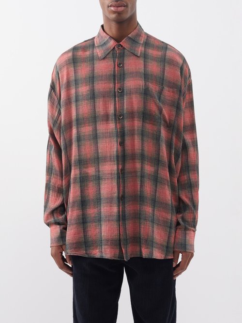 Our Legacy - Borrowed Checked Cotton-blend Oversized Shirt - Mens - Orange Multi
