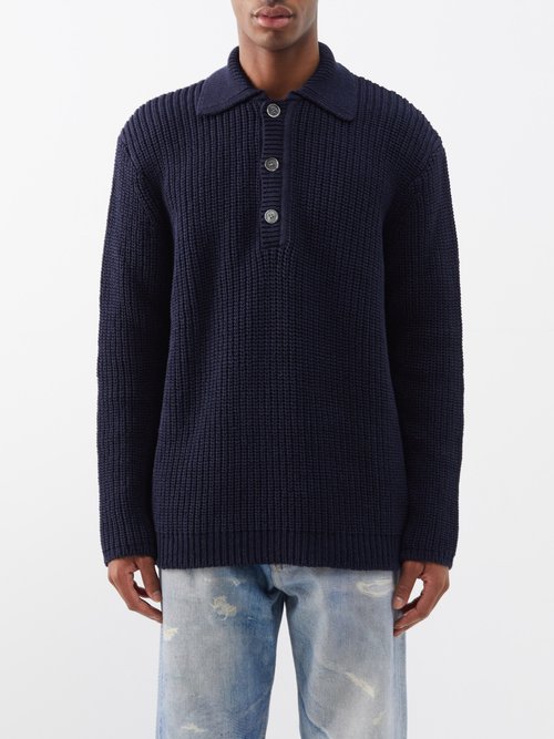 Our Legacy - Big Piquet Rib-knit Cotton Sweater - Mens - Navy