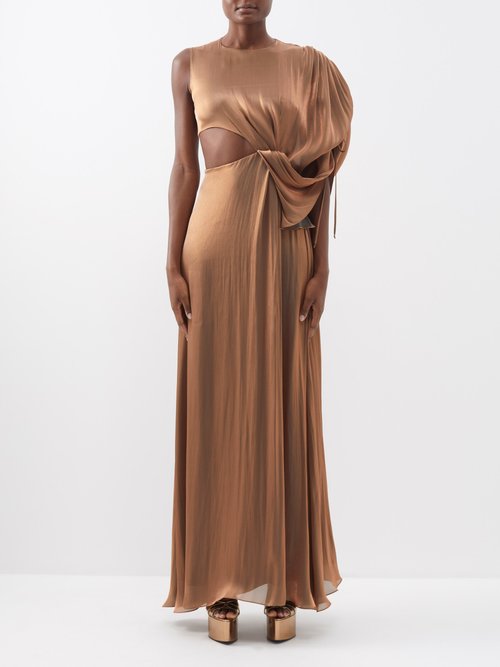 Halpern - Draped Cutout Satin Gown - Womens - Bronze