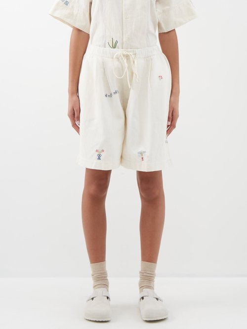 story mfg. - bridge pleated cotton-blend shorts womens off white