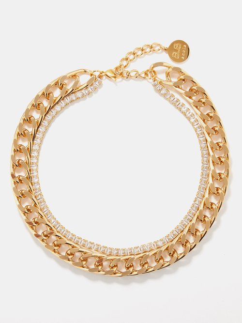 By Alona Ida Layered Crystal & 18kt Gold-plated Necklace In Gold Multi