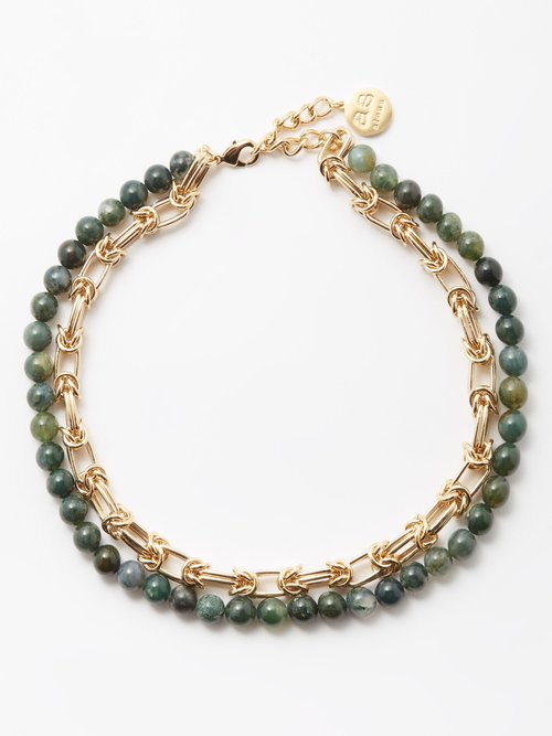 By Alona Hazel Agate & 18kt Gold-plated Necklace In Green Multi