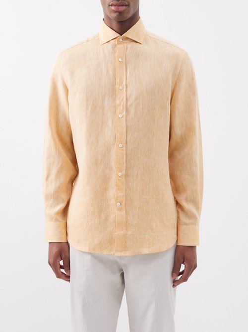 Brunello Cucinelli - Slubbed-linen Shirt - Mens - Yellow