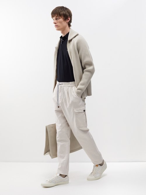 Brunello Cucinelli - Drawstring Cotton-blend Trousers - Mens - Cream