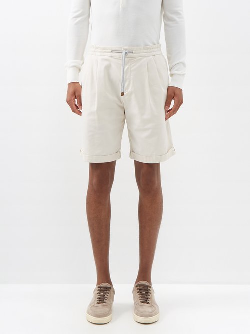 Brunello Cucinelli - Pleated Cotton-blend Gabardine Shorts - Mens - Cream
