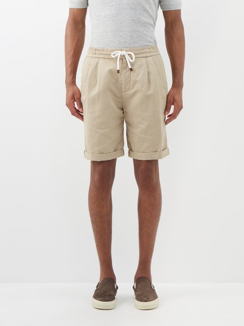 Brunello Cucinelli - Pleated Linen-blend Gabardine Shorts - Mens - Beige