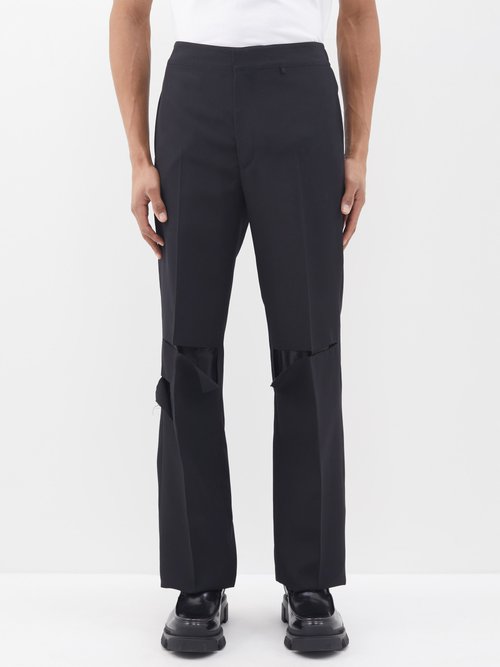 Givenchy - Distressed Wool Trousers - Mens - Black