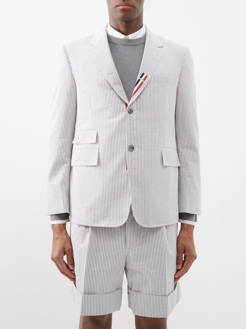 Thom Browne - Striped Cotton-seersucker Blazer - Mens - Mid Grey