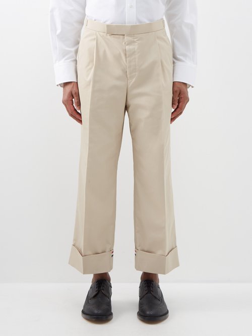 Thom Browne - Four Bar-striped Cropped Trousers - Mens - Khaki
