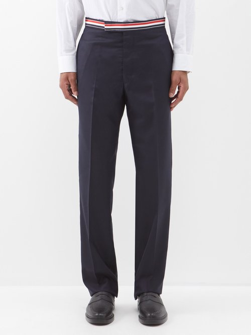 Thom Browne - Striped-waistband Wool Tailored Trousers - Mens - Navy
