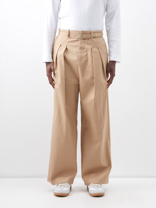 JW Anderson - Pleated Cotton-sateen Wide-leg Trousers - Mens - Beige