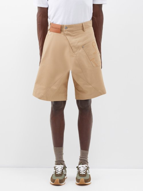 JW Anderson - Anchor-embroidery Cotton-canvas Chino Shorts - Mens - Beige