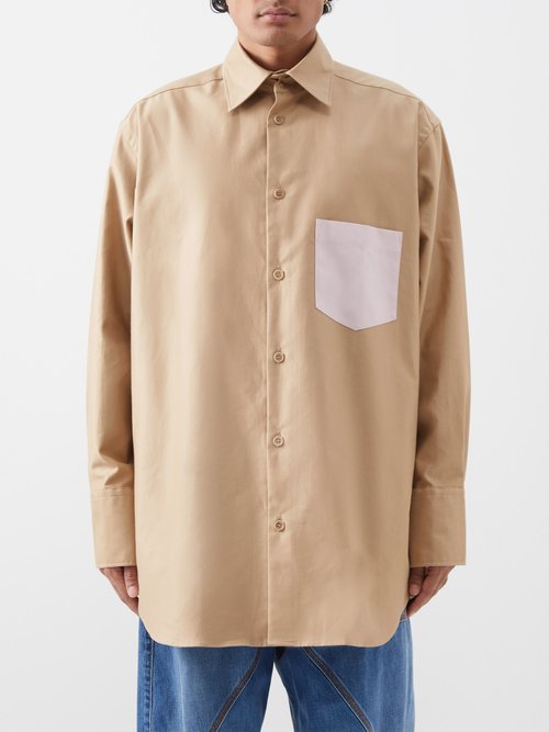 JW Anderson - Contrast Patch Pocket Cotton Shirt - Mens - Beige