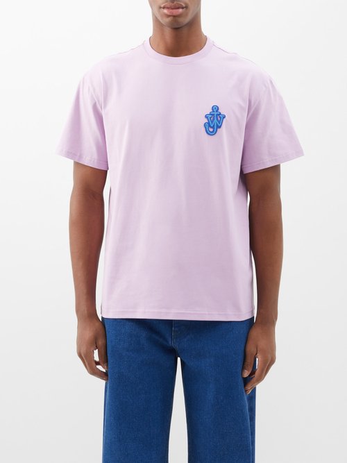 JW Anderson - Anchor Appliqué Cotton-jersey T-shirt - Mens - Pink