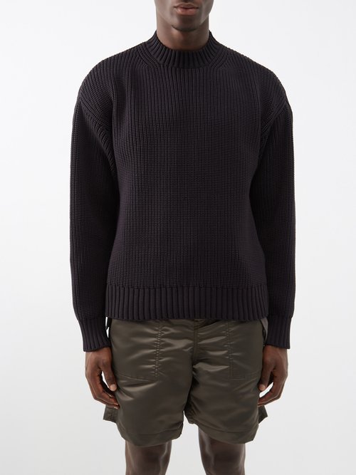 Sacai - Technical Ribbed-knit Sweater - Mens - Black