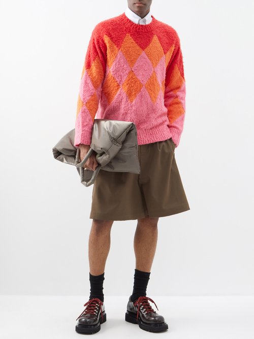 Sacai - Argyle Diamond-jacquard Cotton Sweater - Mens - Red