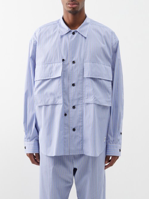 Sacai - X Thomas Mason Striped Cotton-poplin Shirt - Mens - Blue Stripe