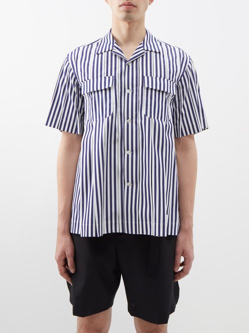 Sacai - X Thomas Mason Striped Cotton-poplin Shirt - Mens - Navy Stripe
