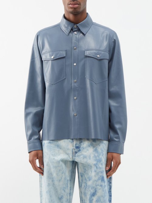 Nanushka - Lenn Faux-leather Shirt - Mens - Blue