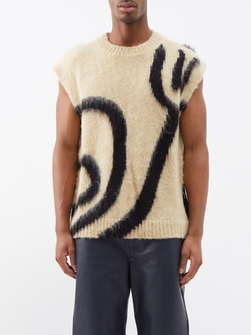 Nanushka - Currain Abstract-intarsia Wool-blend Sweater Vest - Mens - White Black
