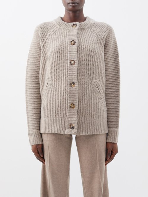 Co - Ribbed Wool-blend Cardigan - Womens - Taupe