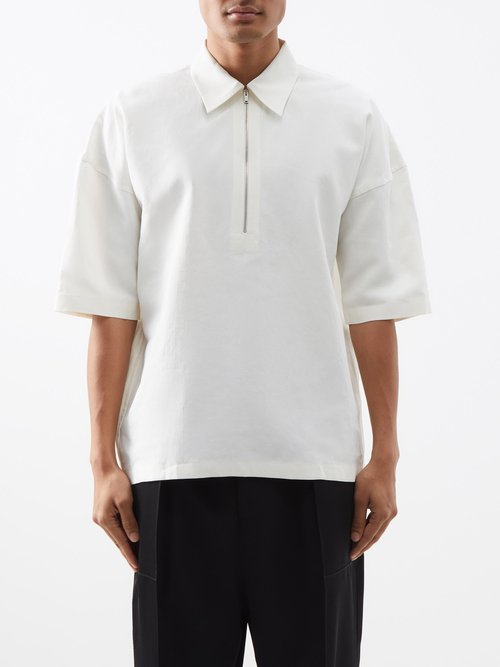 Zipped Coated-linen Short-sleeved Shirt In White