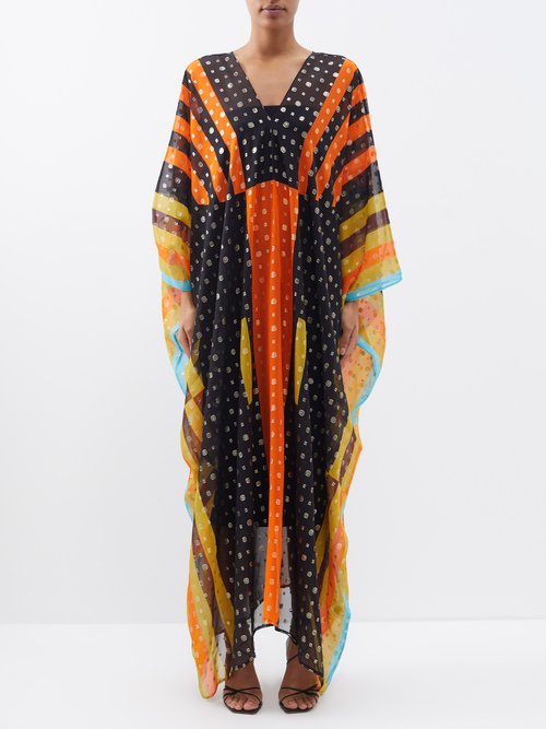 Louisa Parris The Luxe Colour-block Silk-blend Georgette Kaftan