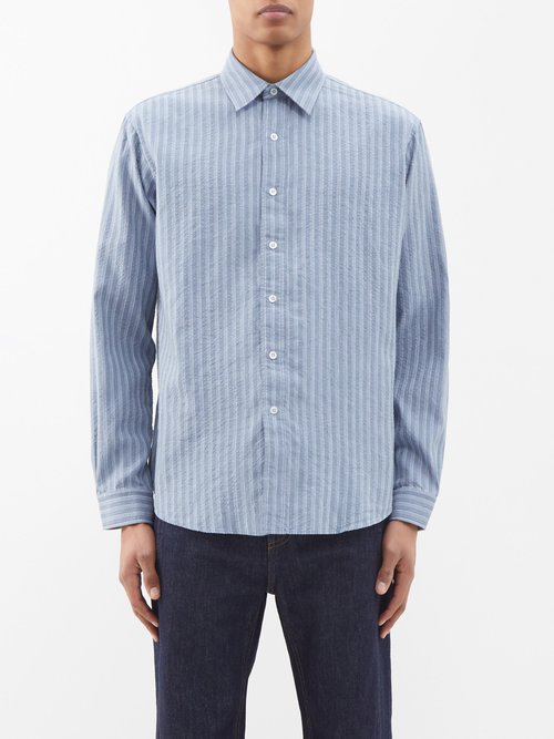 Maison Margiela - Striped Linen-blend Shirt - Mens - Blue