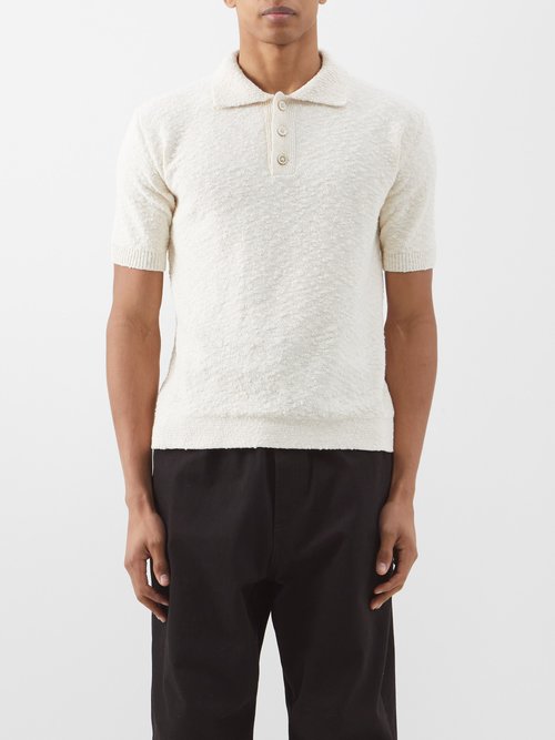 Maison Margiela - Textured Cotton-blend Polo Shirt - Mens - Off White