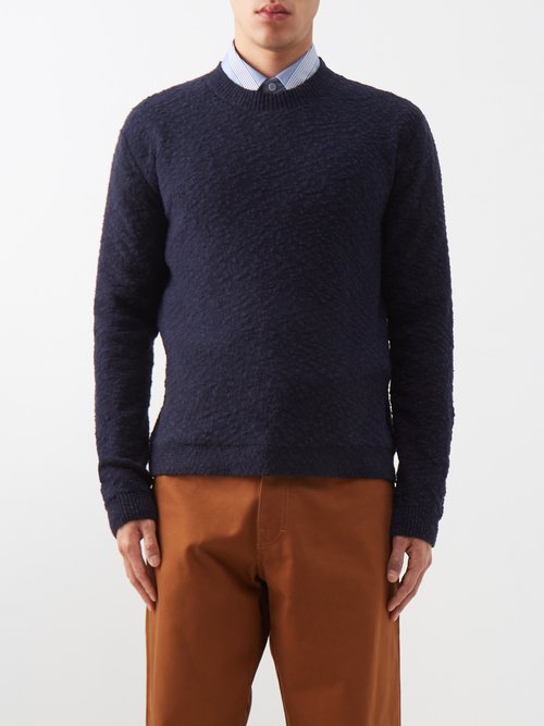 Maison Margiela - Textured Cotton-blend Sweater - Mens - Dark Blue