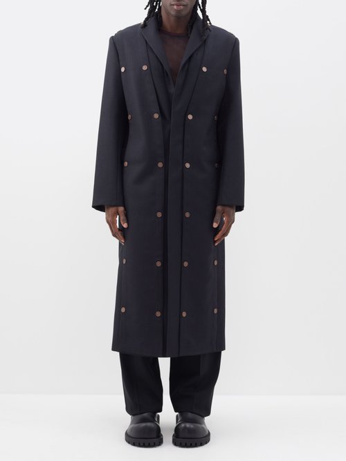 Y/Project - Snap-button Panel Wool-twill Maxi Coat - Mens - Black