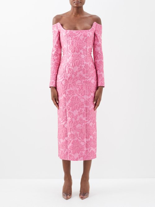 Emilia Wickstead - Birch Off-the-shoulder Floral-cloque Dress - Womens - Light Pink