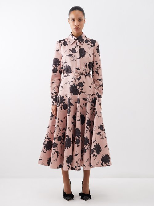 Emilia Wickstead - Marion Floral-print Faille Shirt Dress - Womens - Black Pink