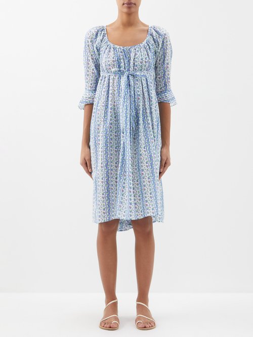 Thierry Colson Antoinette Floral-print Cotton Dress In Green Blue