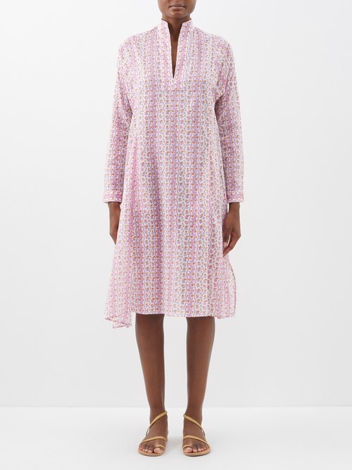 Thierry Colson Parvati Floral-print Cotton-voile Midi Dress In Pink Multi