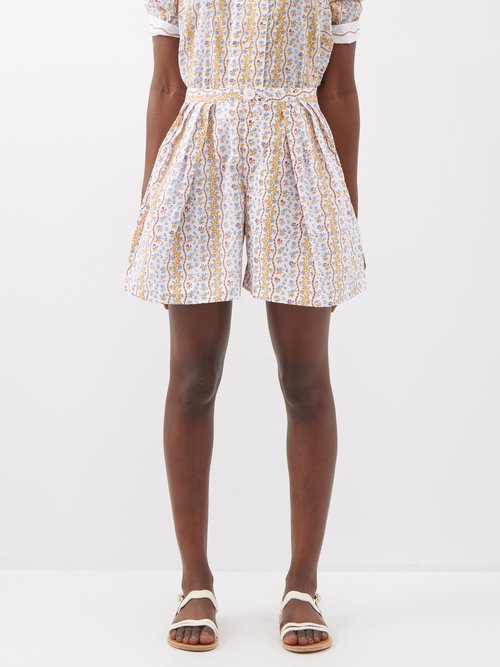 Thierry Colson Kenya Floral-print Cotton Shorts In Mustard