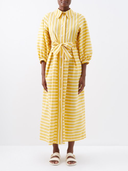 Thierry Colson Yvonne Striped Cotton-twill Shirt Dress In Yellow White