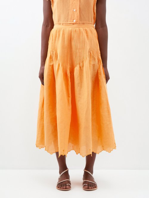 Thierry Colson Verde Cotton-linen Midi Skirt In Yellow Gold