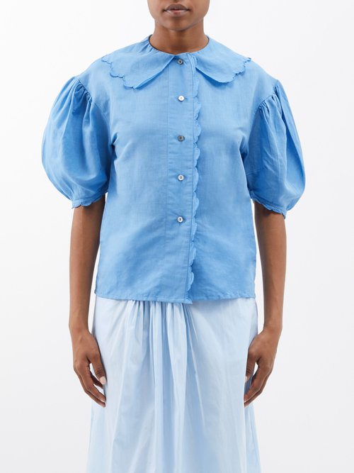 Thierry Colson Vanina Puff-sleeve Cotton Blouse In Light Blue