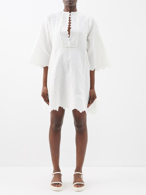 Thierry Colson Rachel Scalloped-edge Cotton-blend Mini Dress In Off White