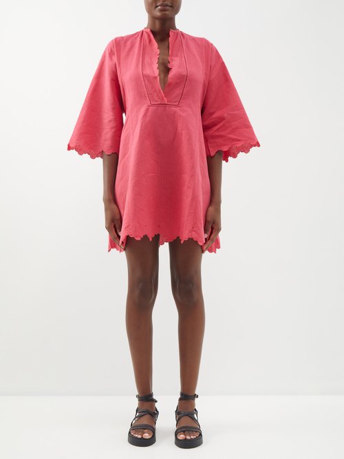 Thierry Colson Rachel Scalloped-edge Cotton-blend Mini Dress In Cyclamin Mustard
