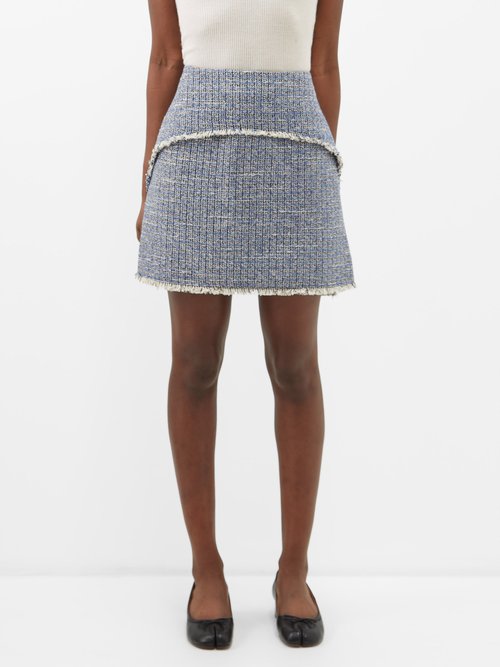 Proenza Schouler White Label - Frayed-trim Tweed Mini Skirt - Womens - Blue