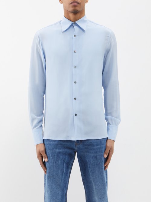 73 London - Silk-crepe De Chine Shirt - Mens - Light Blue